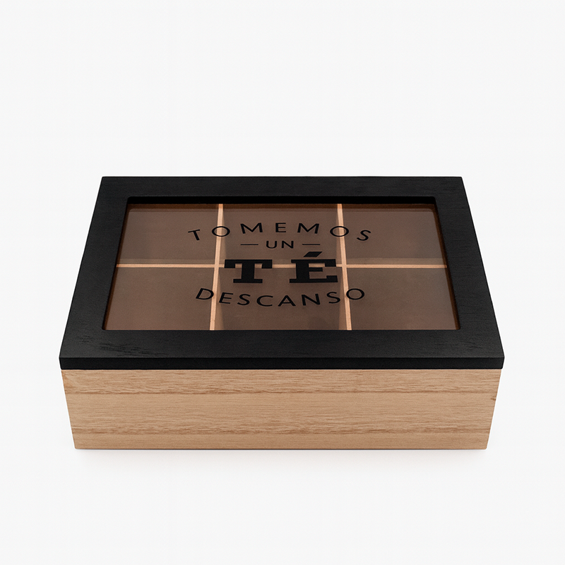 Caja organizador de Té de madera y vidrio 6 compartimentos