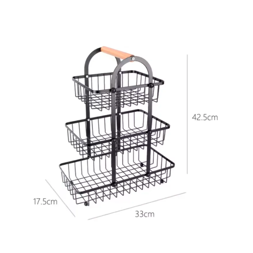 Frutero de 3 niveles con asa de madera