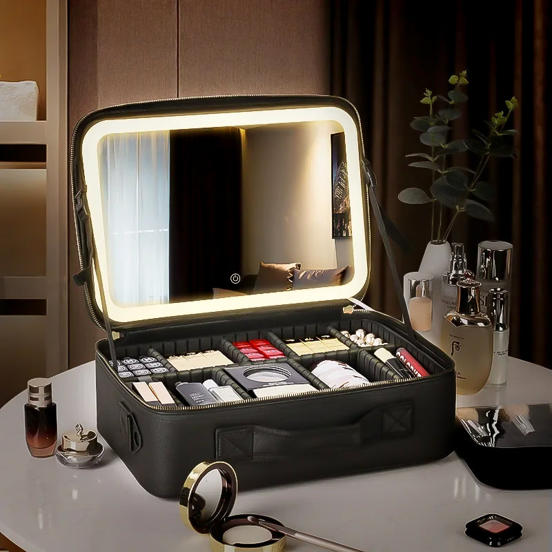 Estuche de maquillaje con espejo LED
