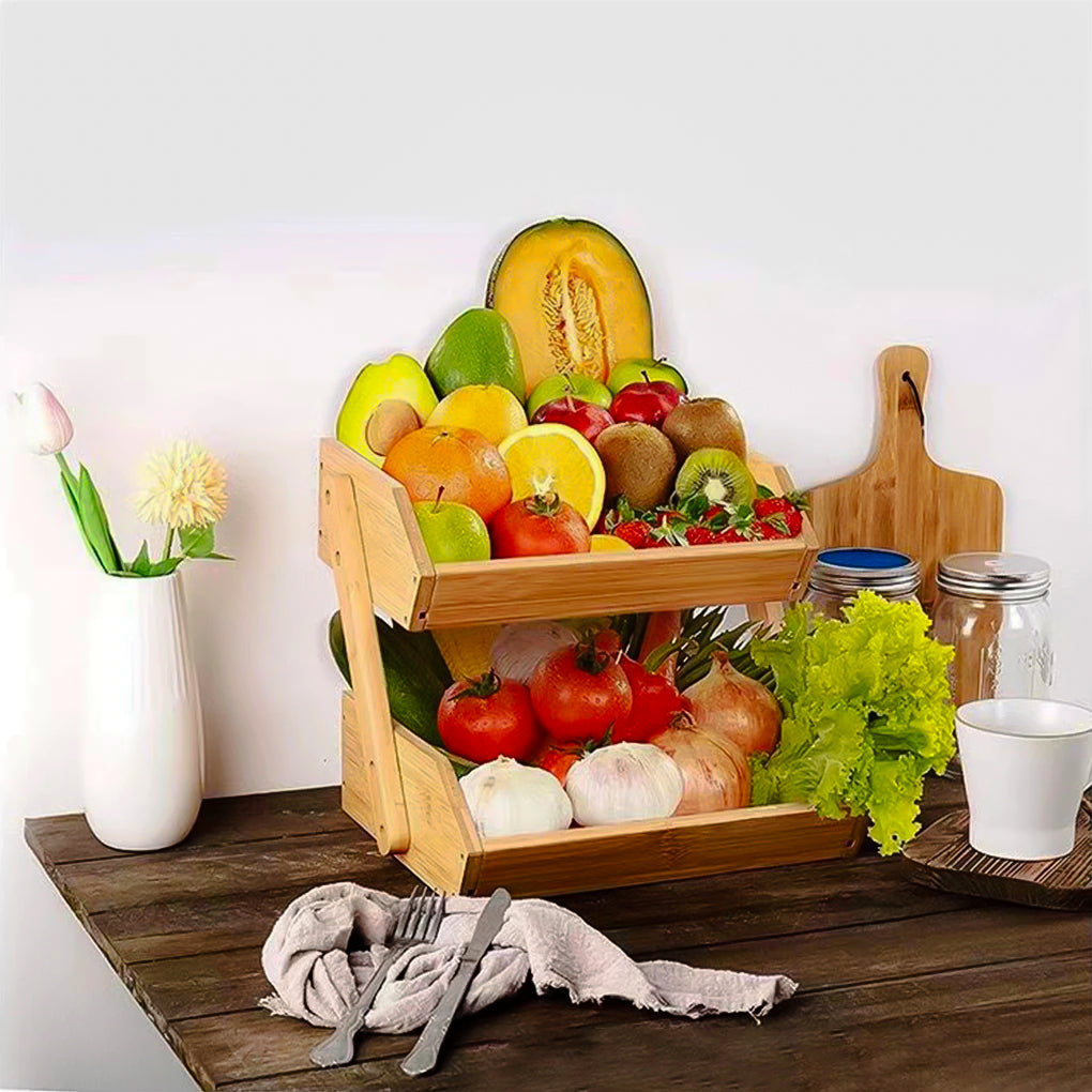 Frutero y Organizador de Bambú de 2 Niveles