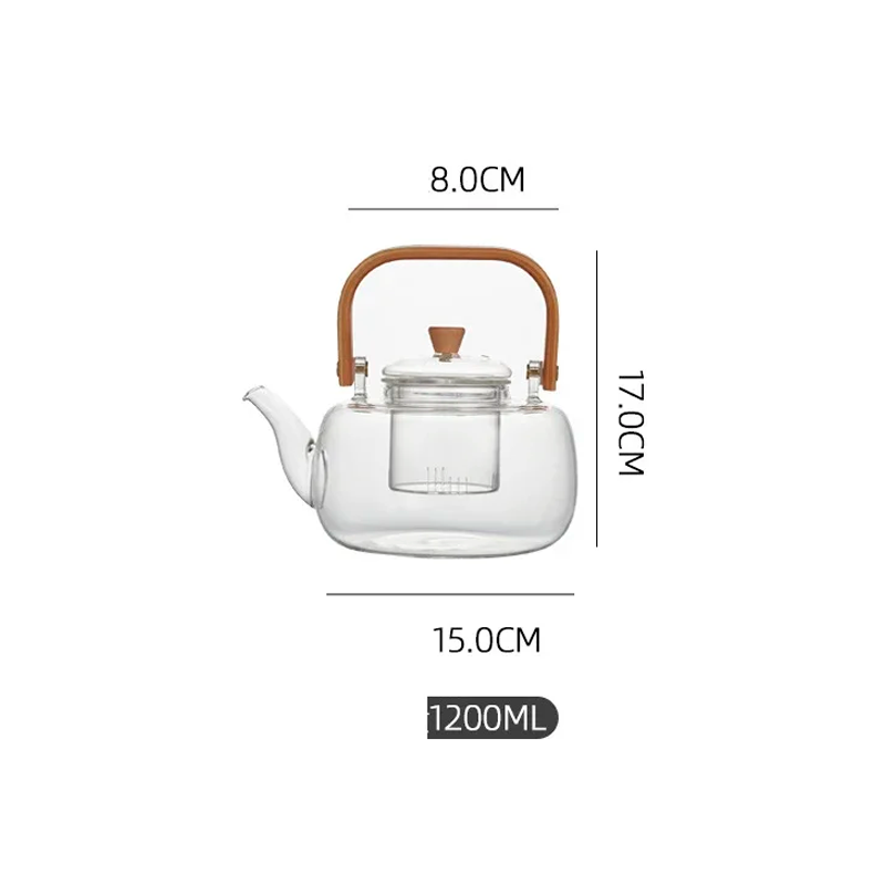 Tetera de borosilicato y asa de bambú
