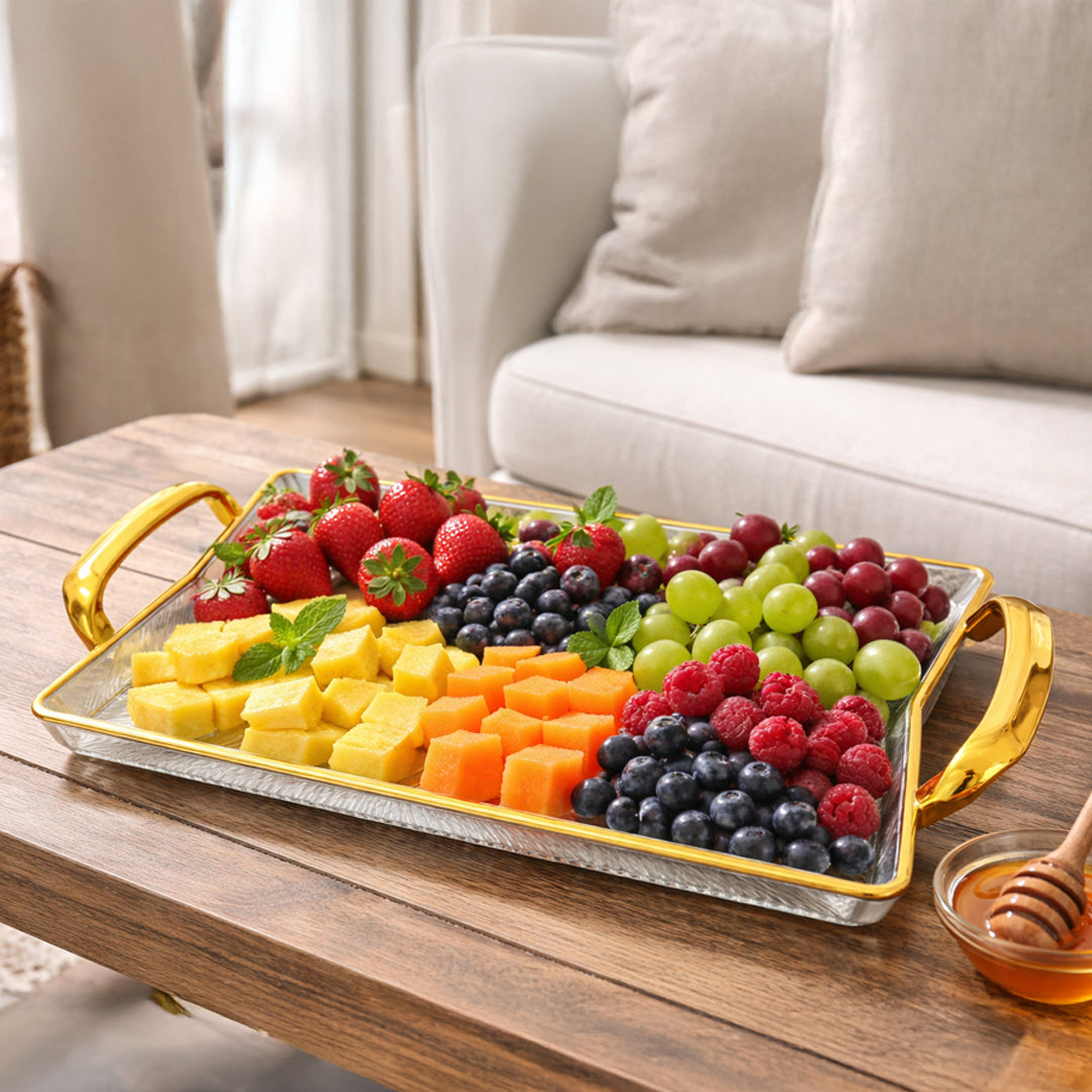 Bandeja Rectangular Decorativa con Asas Doradas