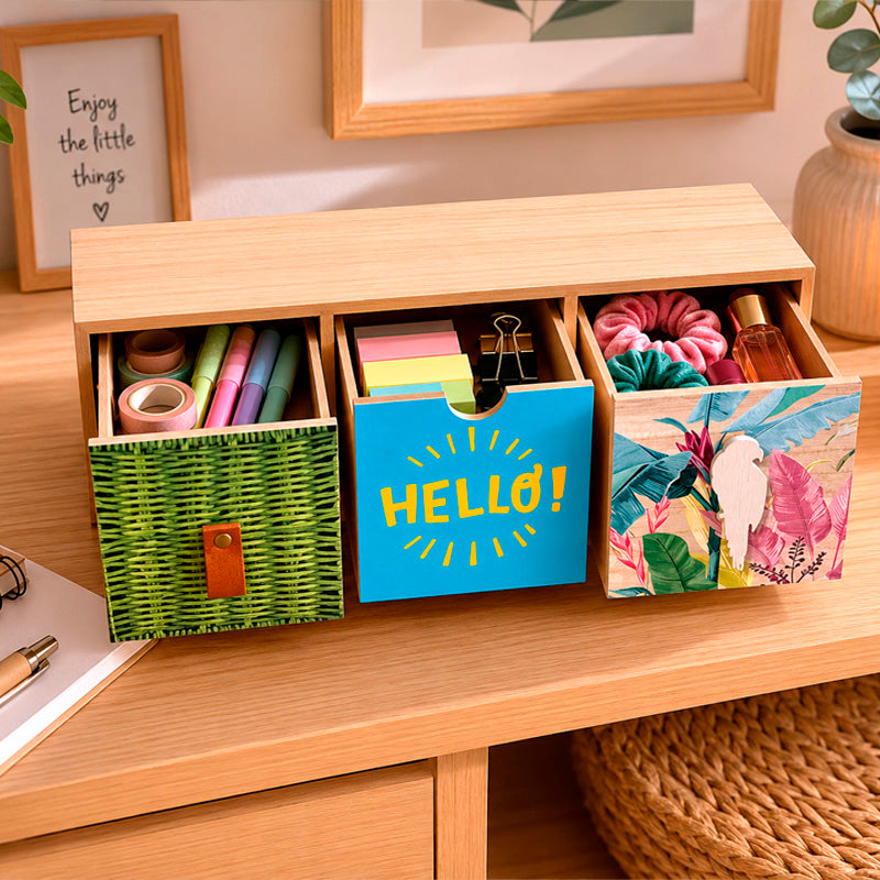 Mini Organizador Decorativo de Madera con 3 Cajones
