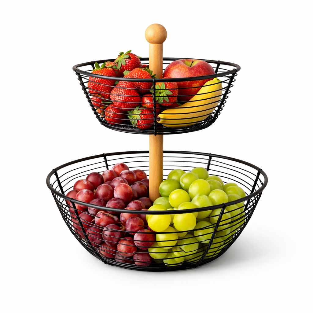 Frutero metálico de 2 niveles
