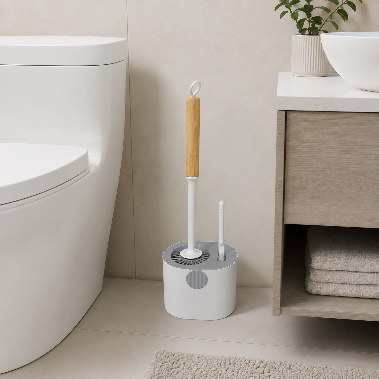Escobilla para Inodoro con Base Colgante y Adhesivo de Pared