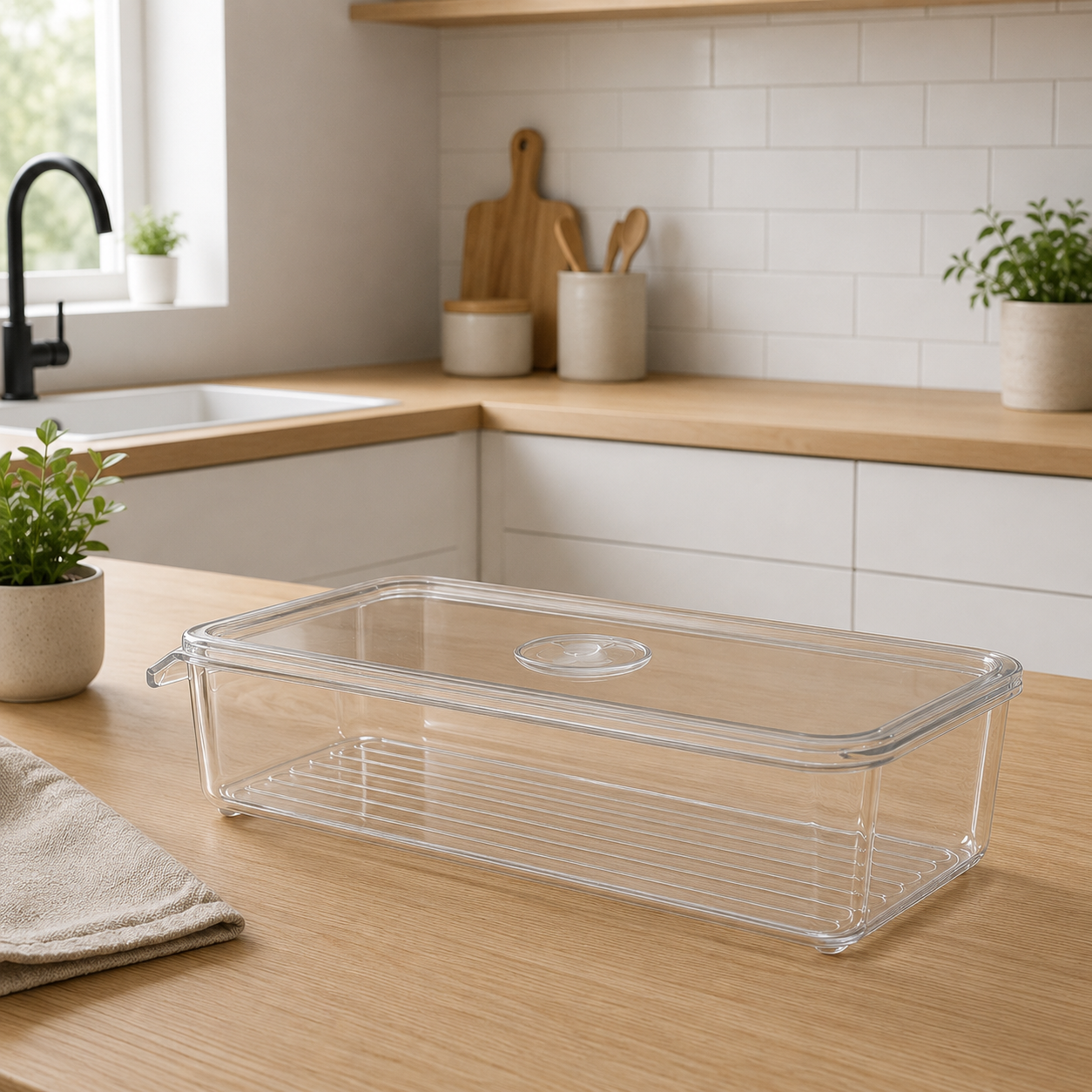 Organizador Acrílico con Tapa para Refrigerador y Cocina