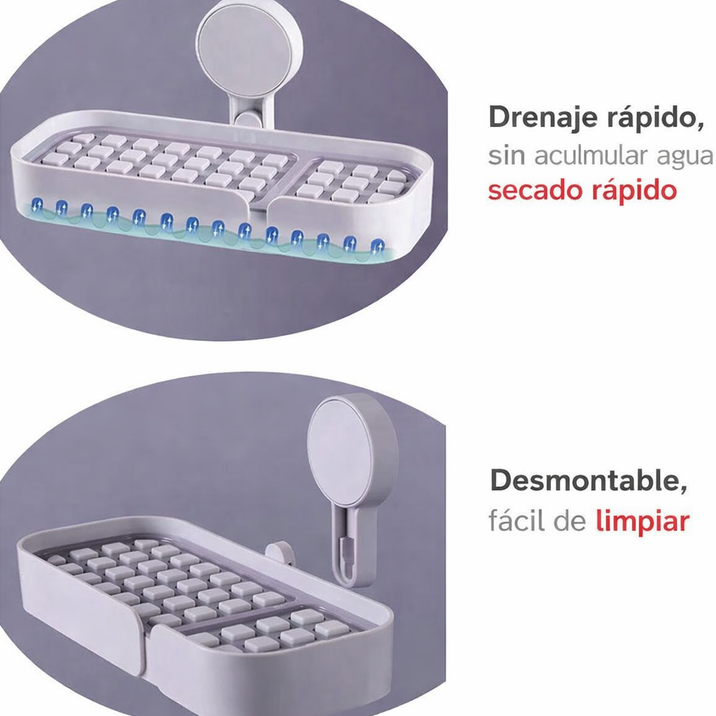 Porta jabón de pared con sistema de drenaje inteligente