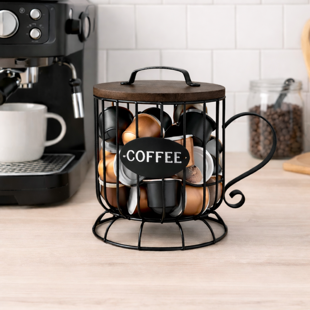 Organizador de Cápsulas de Café con Tapa de Madera
