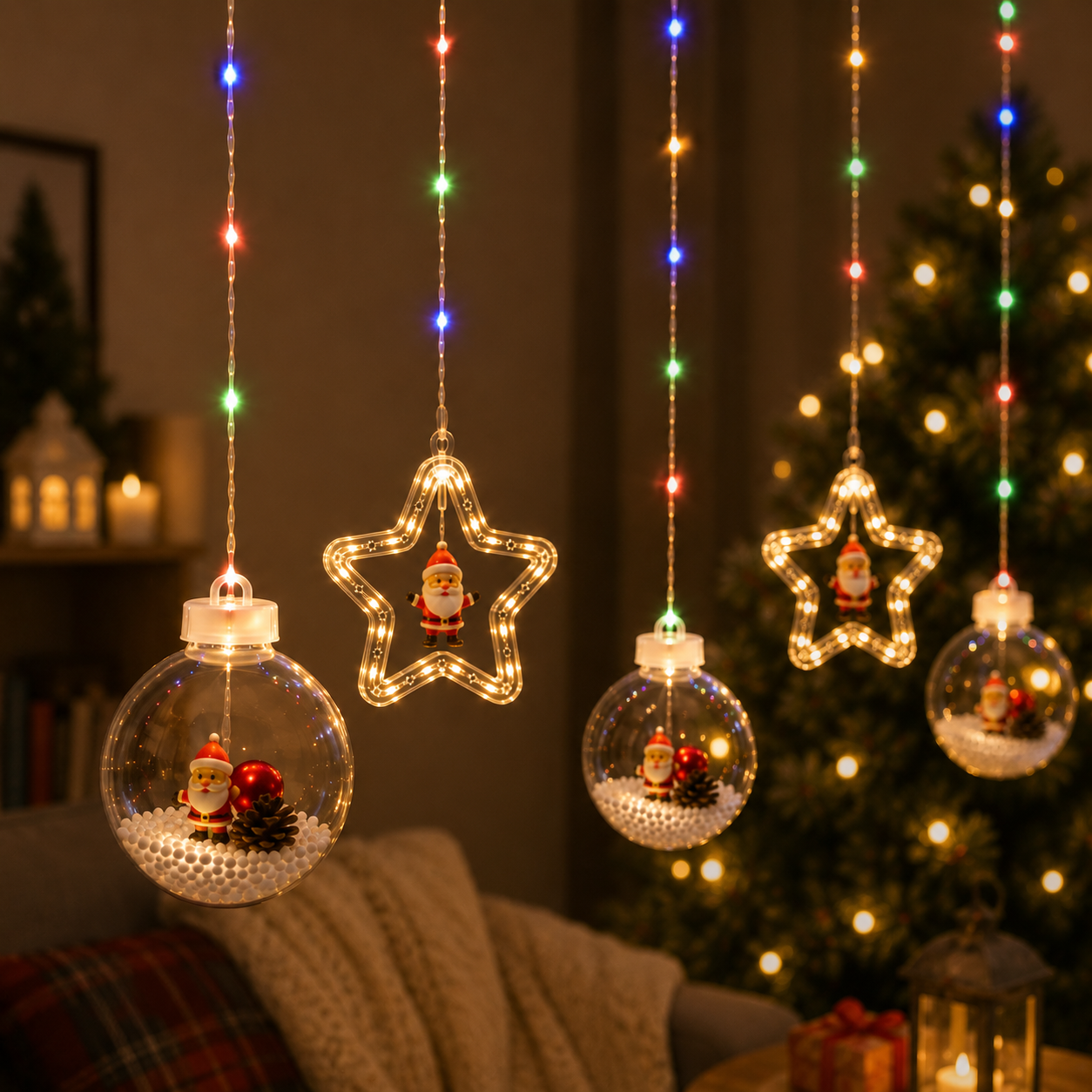 Guirnalda de luces navideñas con figuras de goma