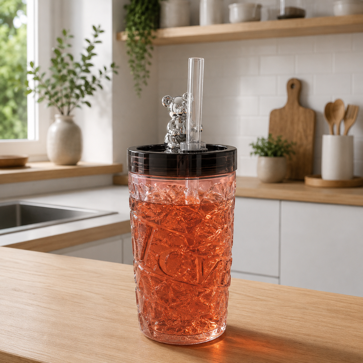 Vaso LOVE con sorbete de vidrio