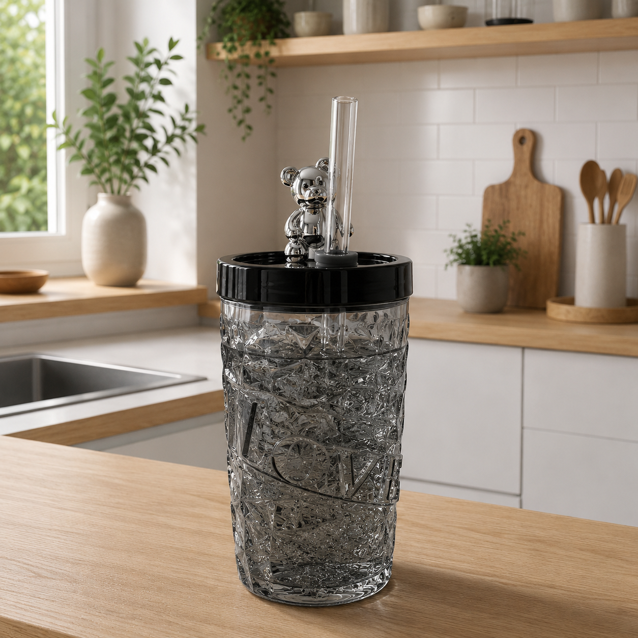 Vaso LOVE con sorbete de vidrio