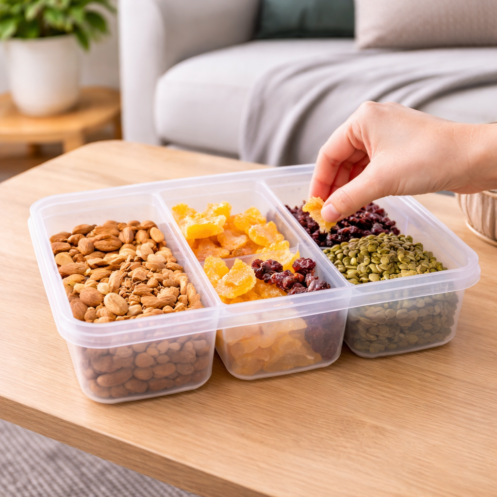 Caja Organizadora de Snacks con Compartimentos y Tapa Hermética