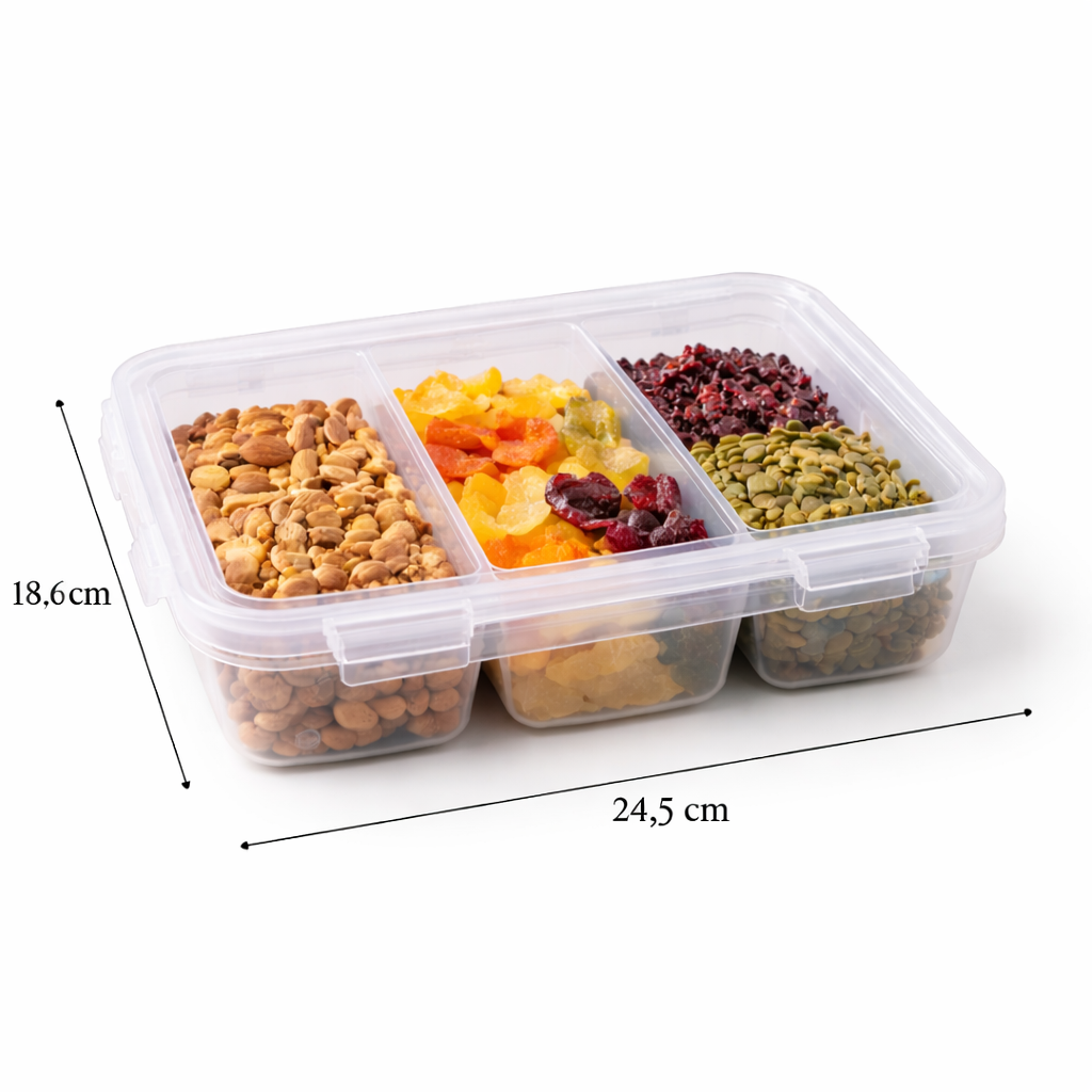 Caja Organizadora de Snacks con Compartimentos y Tapa Hermética