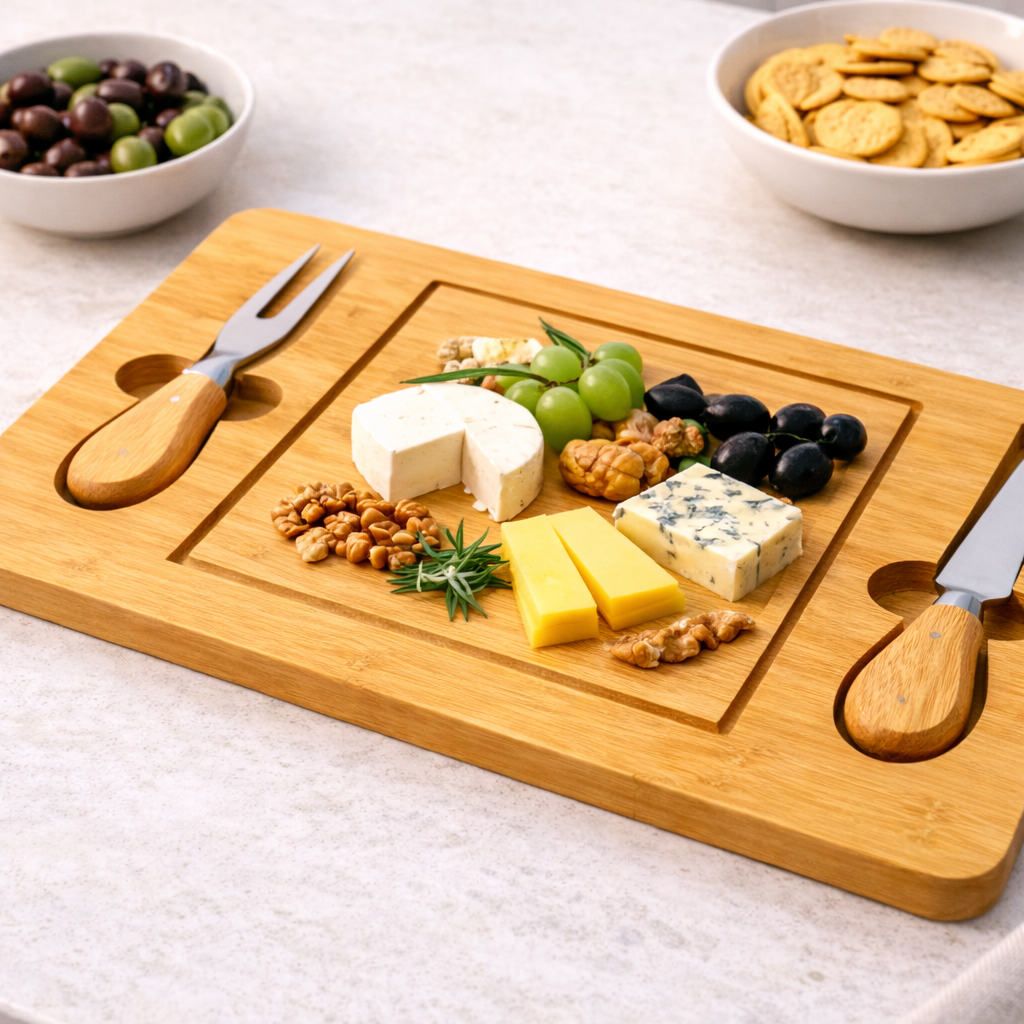 Tabla Aperitivo de Bambú con Utensilios