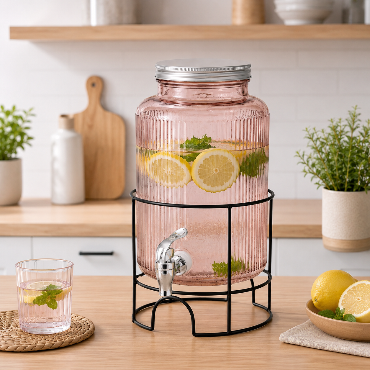 Dispensador de Bebidas de Vidrio con Base Metálica 5.5L
