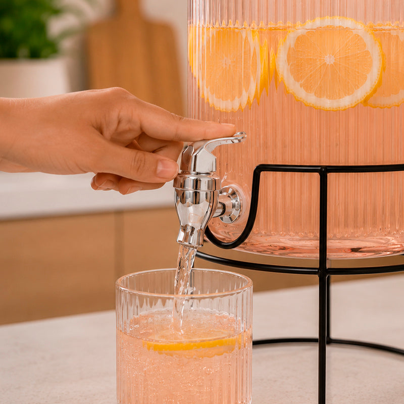 Dispensador de Bebidas de Vidrio con Base Metálica 8L