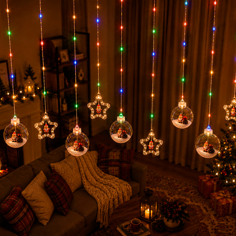 Guirnalda de luces navideñas con figuras de goma