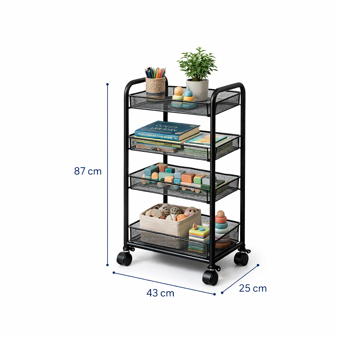 Carrito Organizador Metálico de 4 Niveles con Ruedas