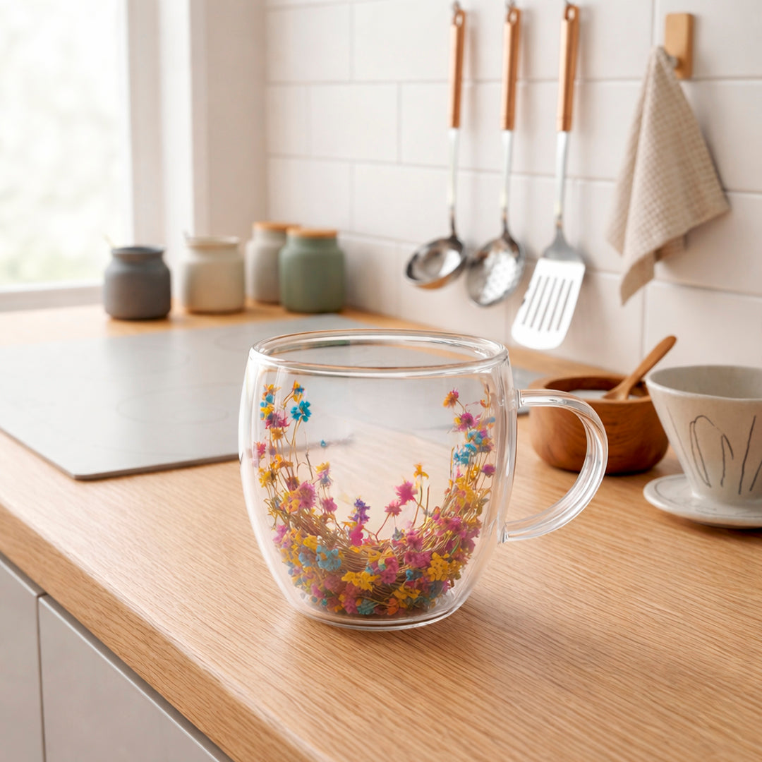 Taza Doble Pared con Flores 150ml