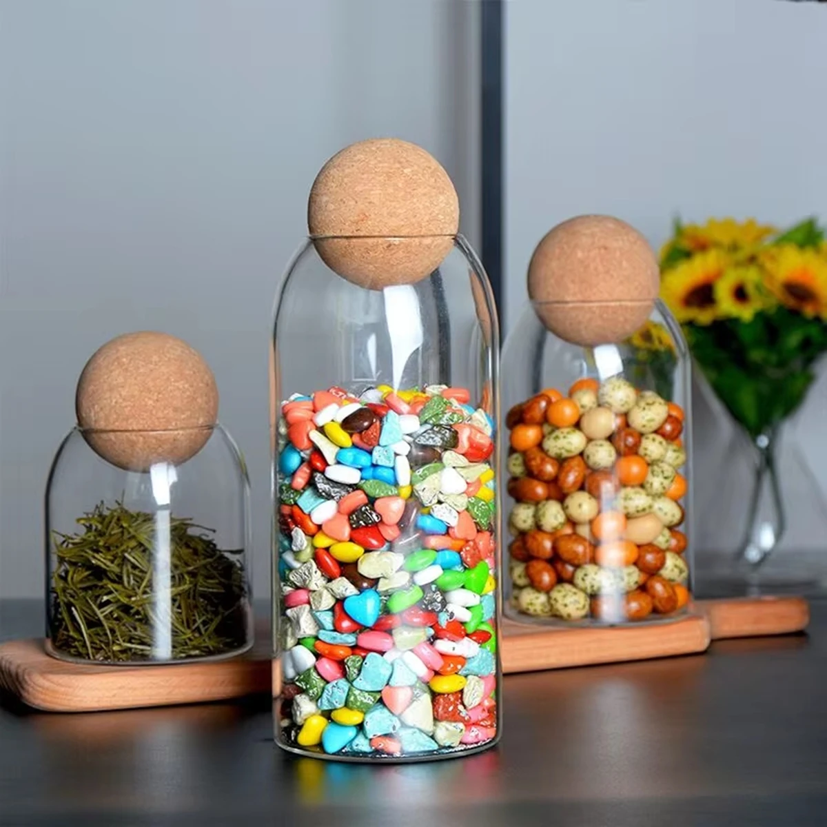 Set de 3 Frascos de Vidrio Herméticos con Tapa de Corcho