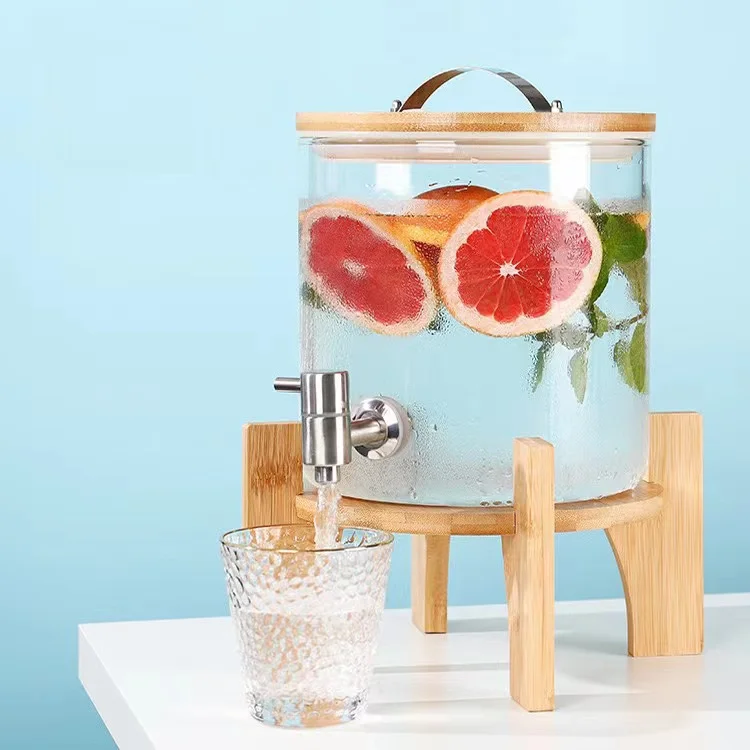 Dispensador de vidrio borosilicato con base de bambú