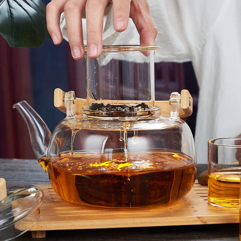 Tetera de borosilicato y asa de bambú