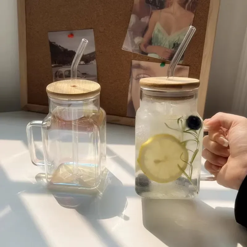 Vaso de vidirio con tapa de bambú - 550ml