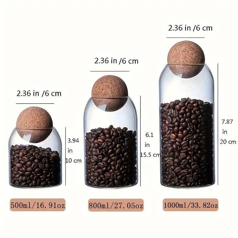 Set de 3 Frascos de Vidrio Herméticos con Tapa de Corcho