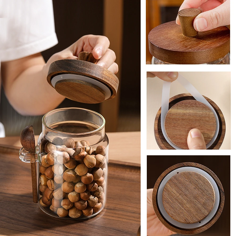 Frasco Hermético con Tapa de Madera 600ml