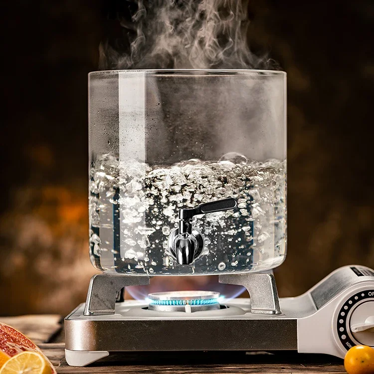 Dispensador de vidrio borosilicato con base de bambú