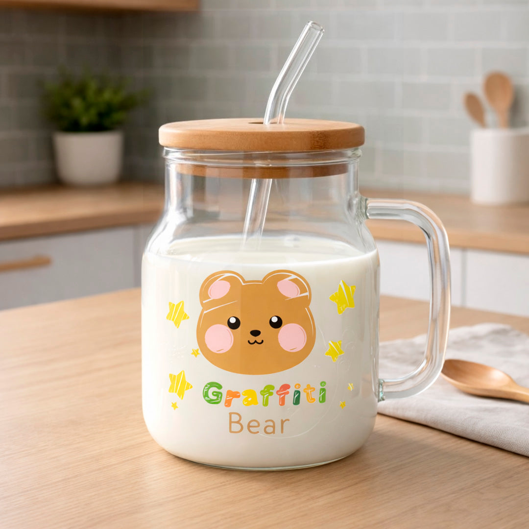 Taza con tapa de bambú diseños infantiles