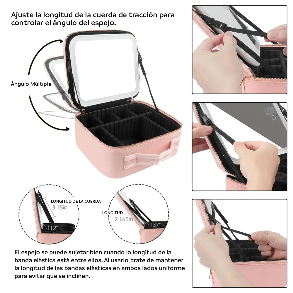 Estuche de maquillaje con espejo LED