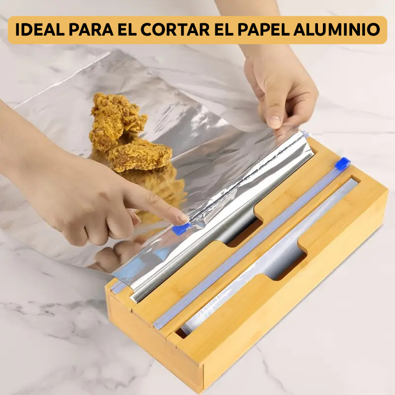 Dispensador y cortador doble de bambú
