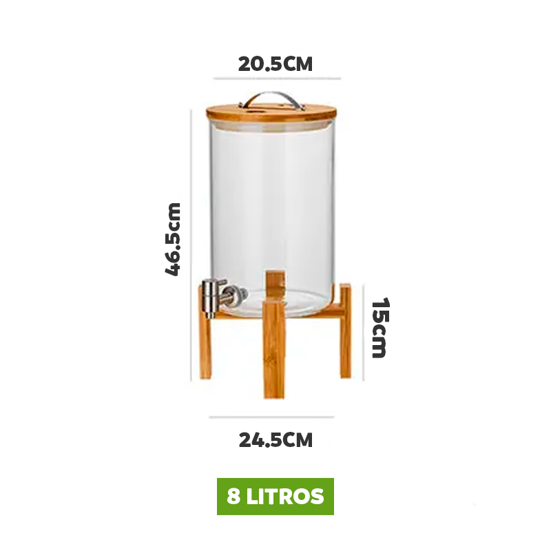 Dispensador de vidrio con base de bambú - 8 litros