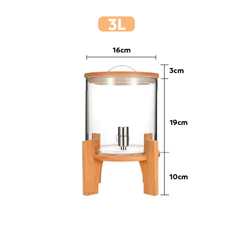 Dispensador de vidrio borosilicato con base de bambú