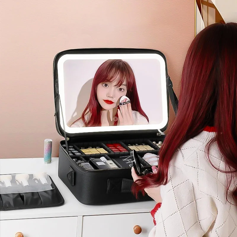 Estuche de maquillaje con espejo LED