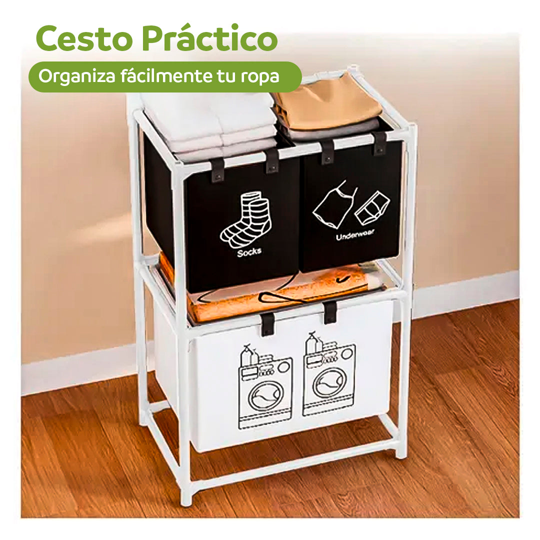 Cesta de lavandería dividida con ruedas