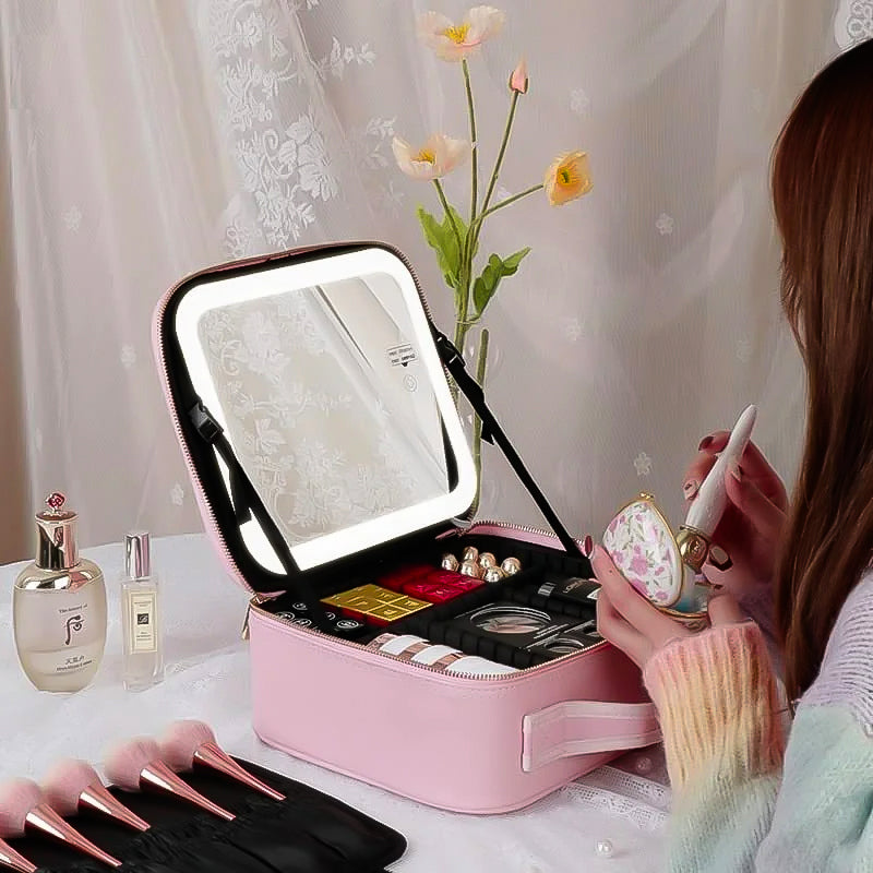 Estuche de maquillaje con espejo LED