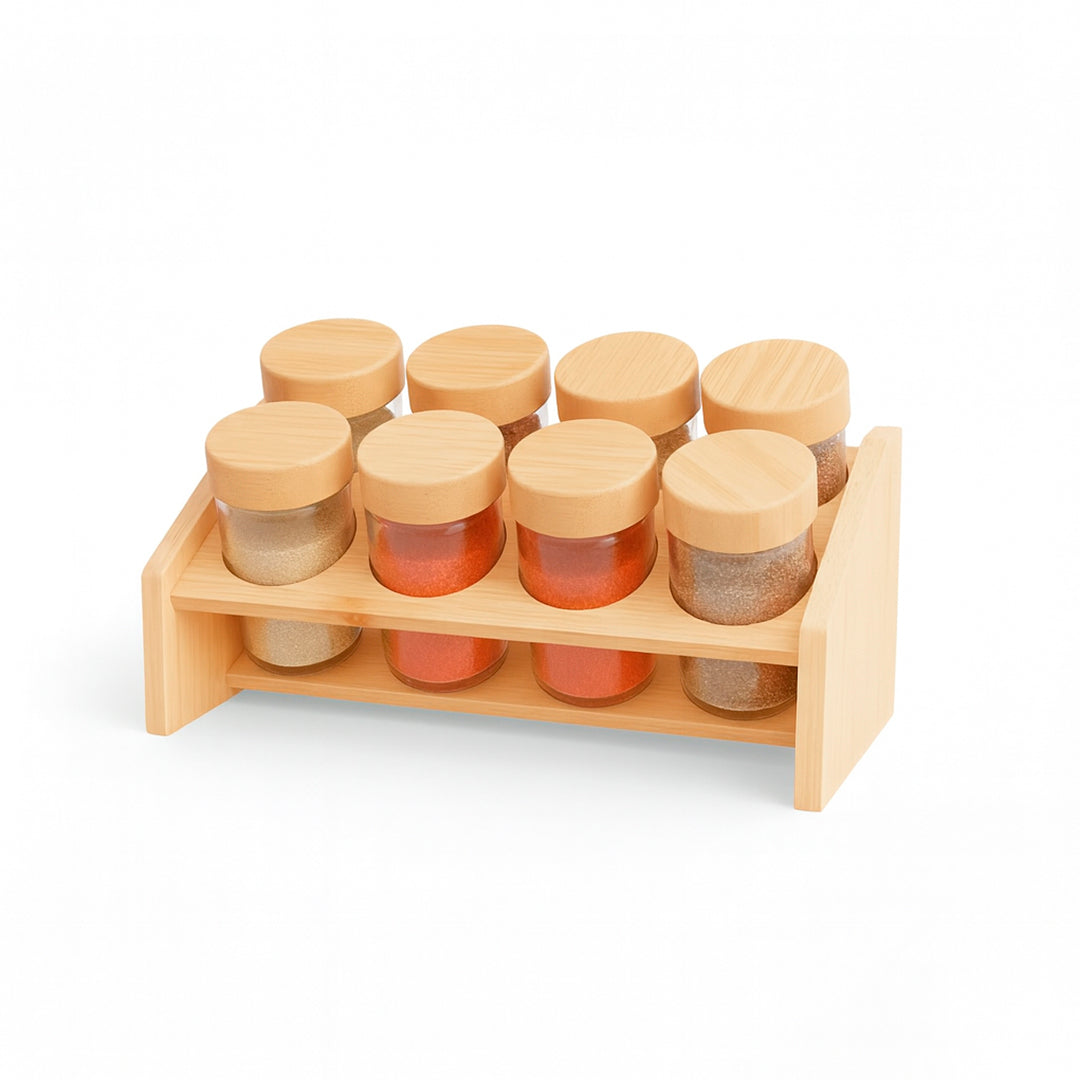 Set de especieros con soporte de bambú
