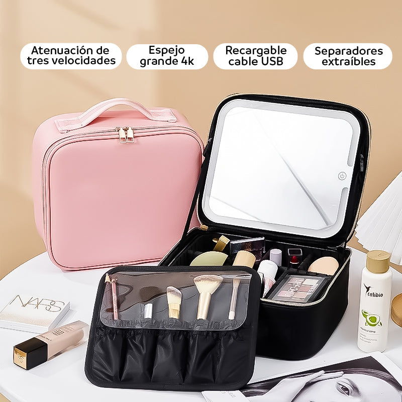 Estuche de maquillaje con espejo LED