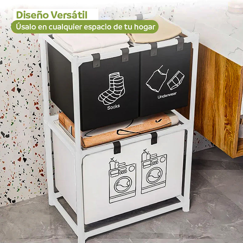 Cesta de lavandería dividida con ruedas