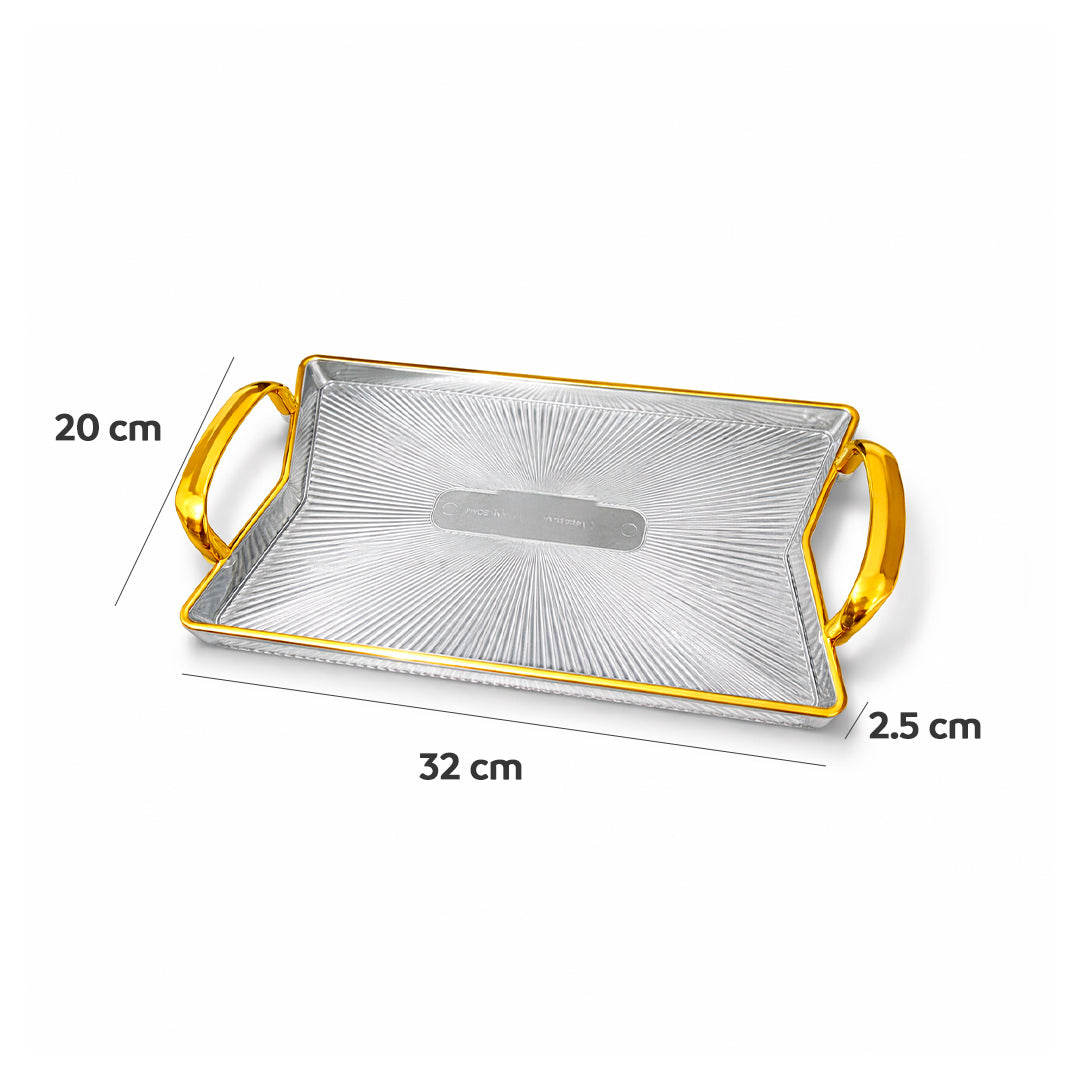 Bandeja Rectangular Decorativa con Asas Doradas