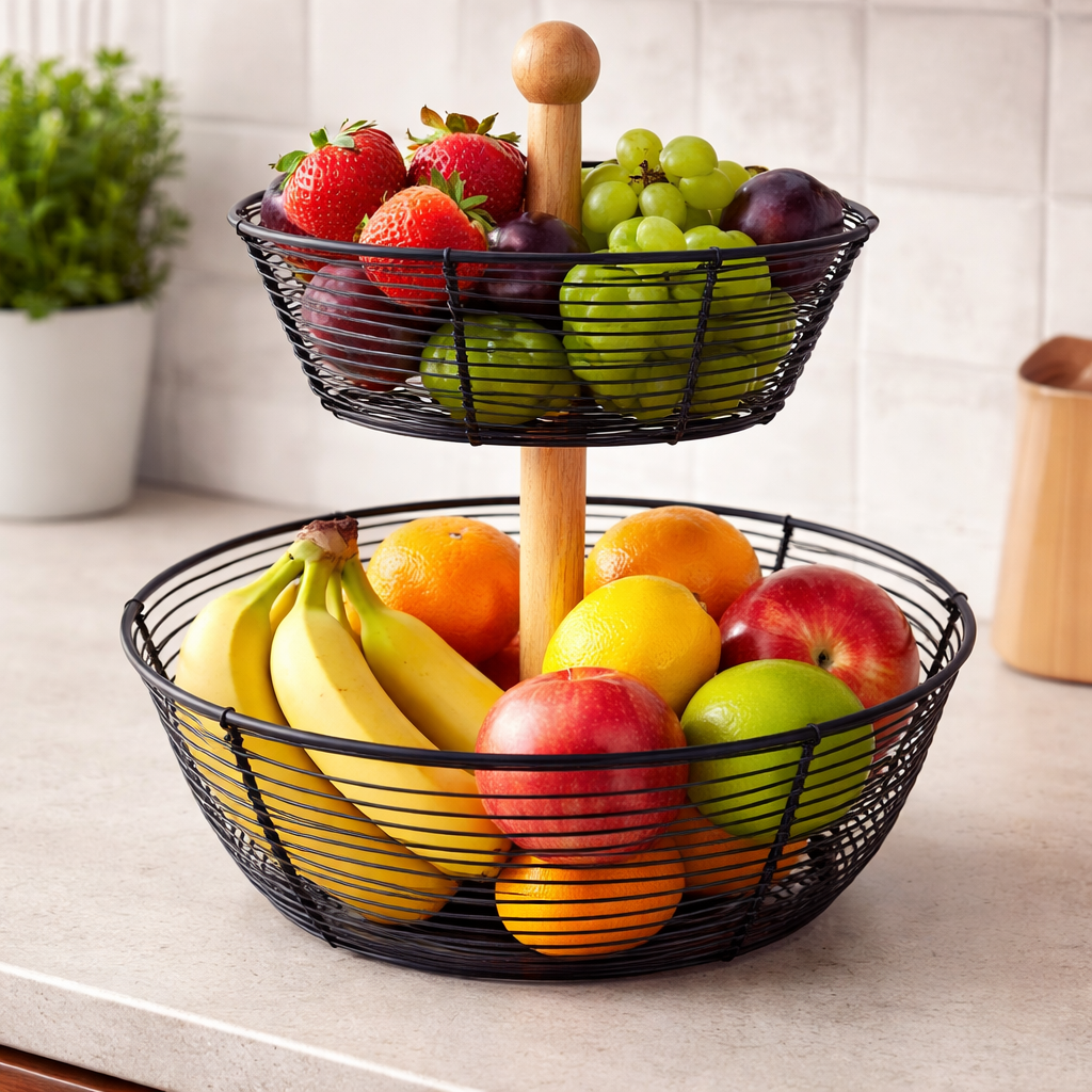 Frutero metálico de 2 niveles