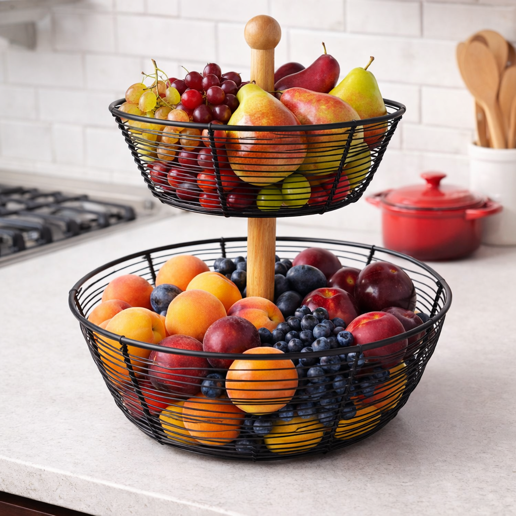 Frutero metálico de 2 niveles