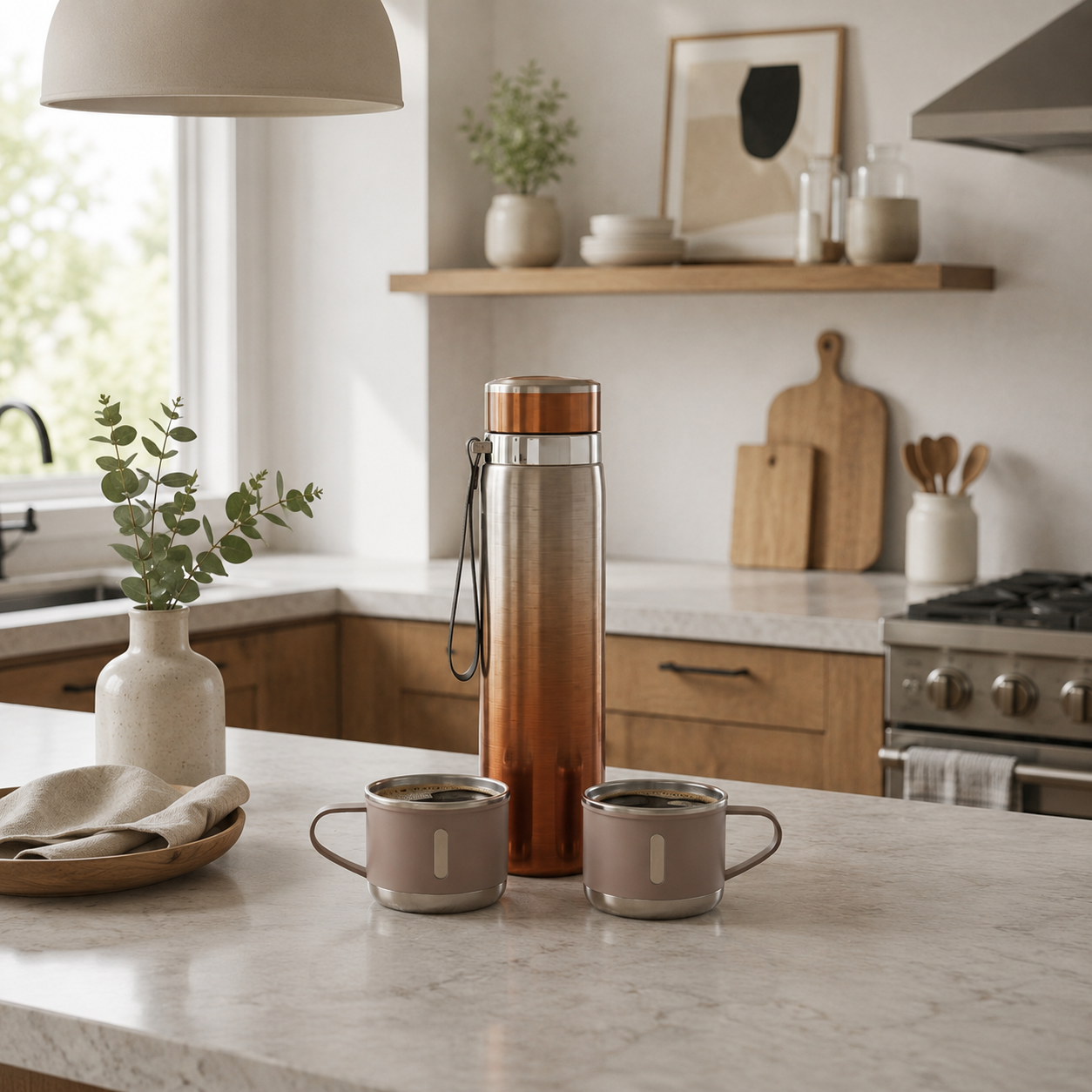 Termo de Acero Inoxidable con 2 Tazas