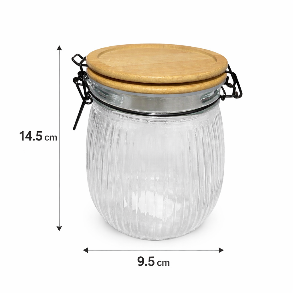 Frasco hermético de vidrio con tapa de bambú
