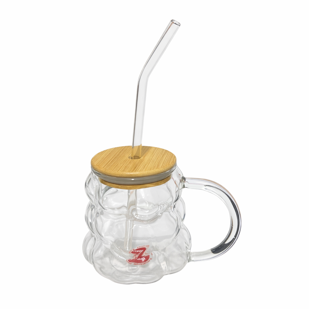 Vaso de vidrio con tapa de bambú