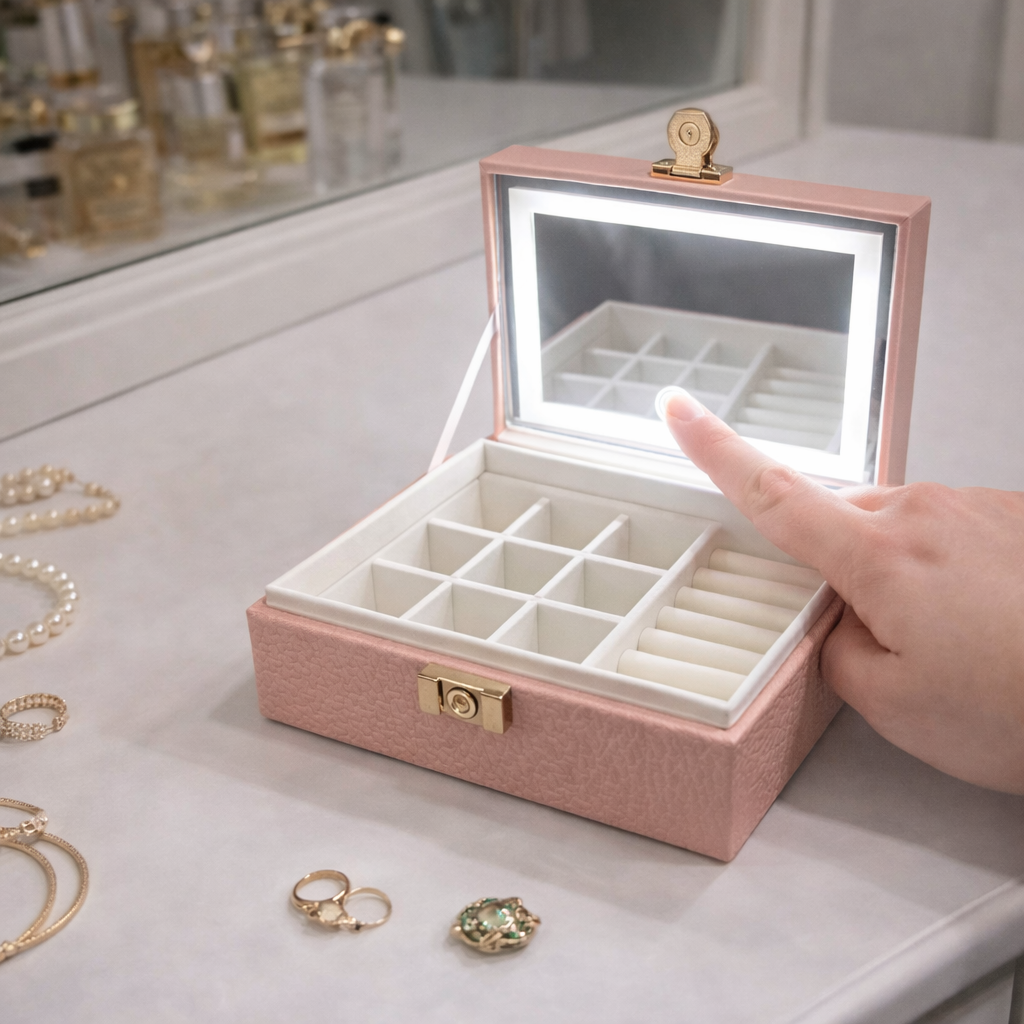 Joyero organizador con espejo y luz LED