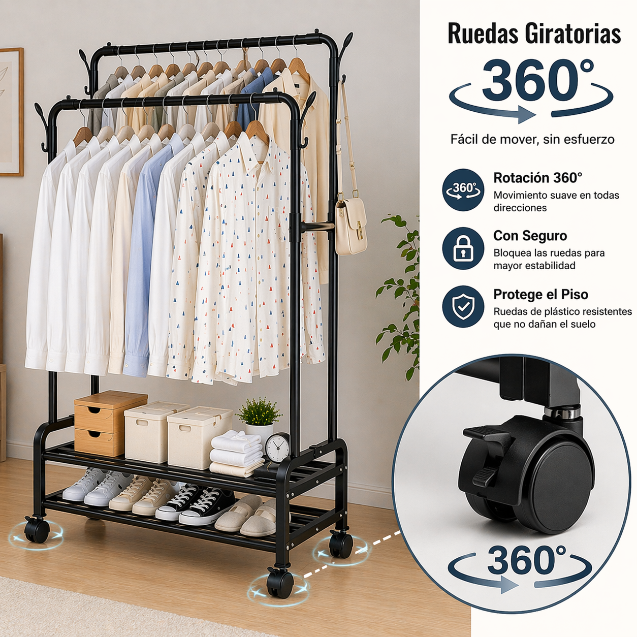 Estante Organizador de Ropa con Ruedas