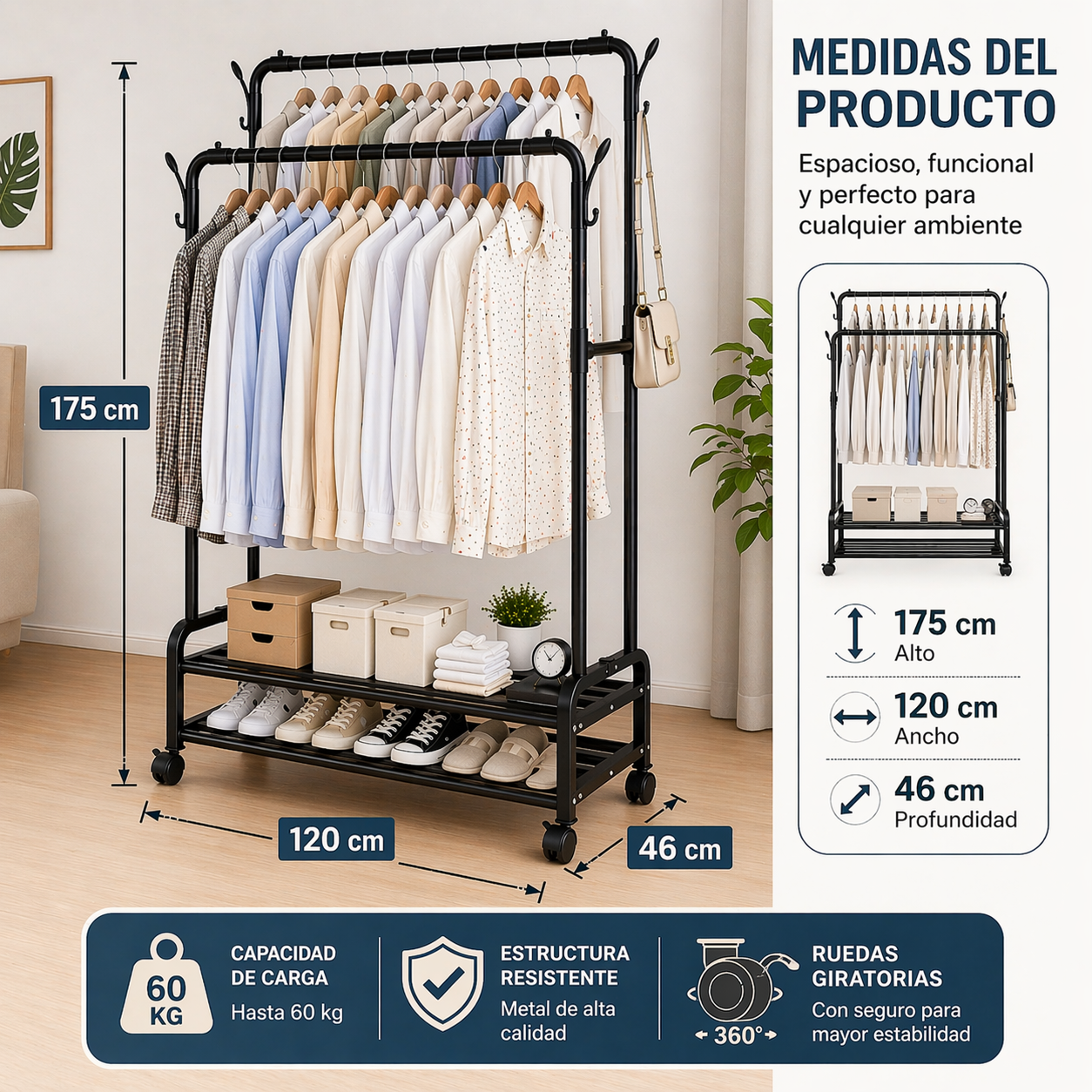 Estante Organizador de Ropa con Ruedas